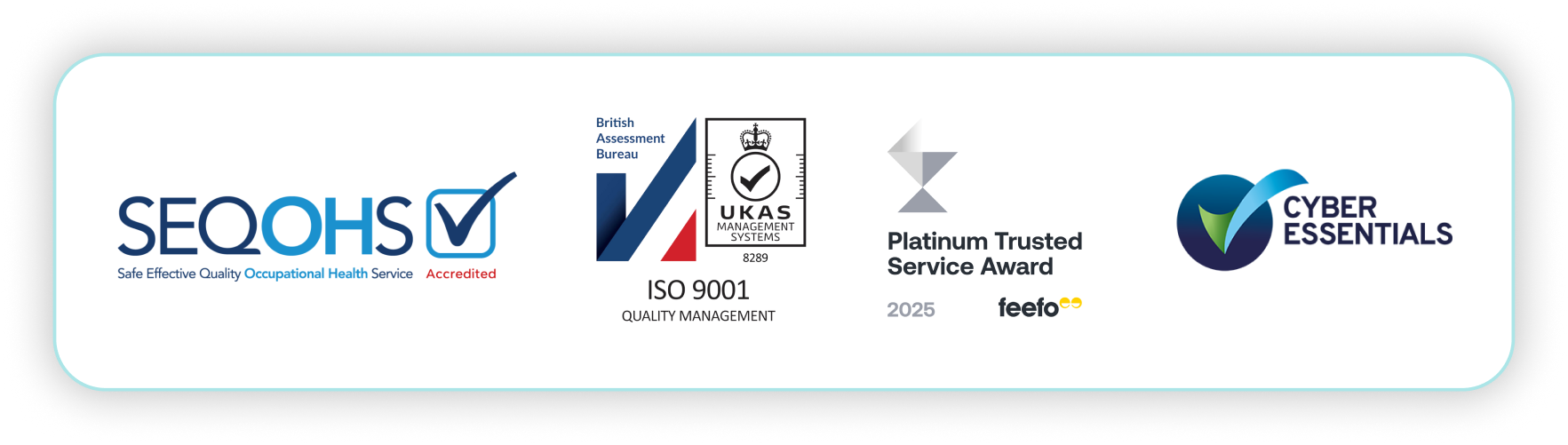 Accreditations: SEQOHS, ISO 9001, Platinum Trusted Service Award, Cyber Essentials